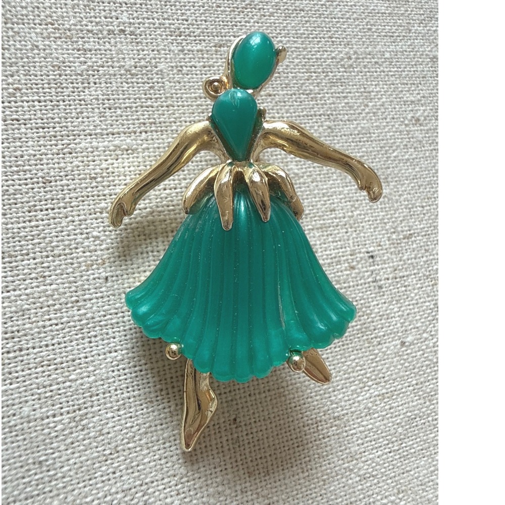 Vintage Trifari ?unsigned Ballerina Brooch‎ teal Green Dancer Costume Jewelry